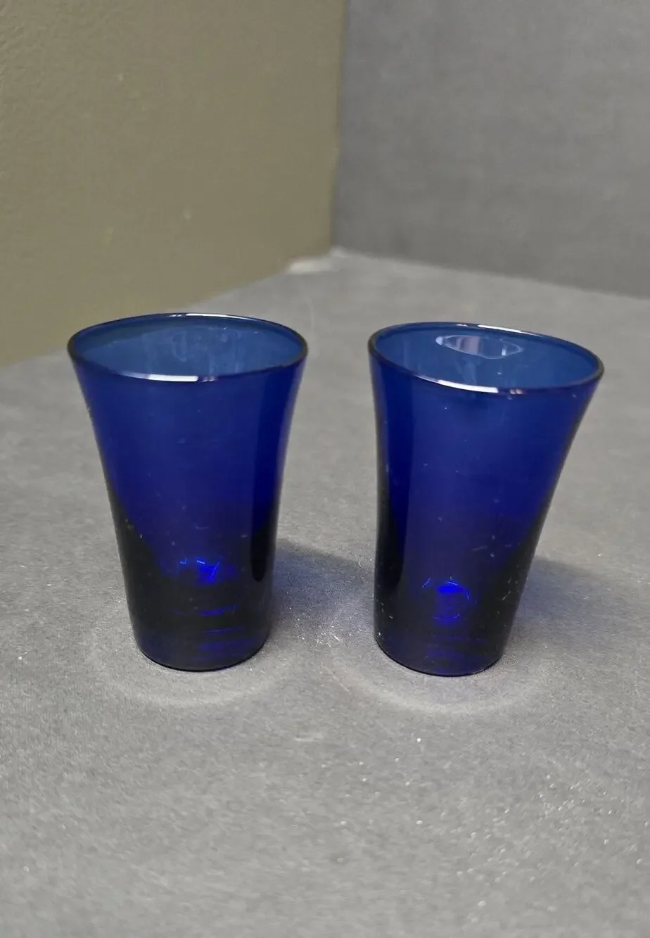 Vintage Cobalt Blue Shot Glasses PairJapan Barware Drinkware